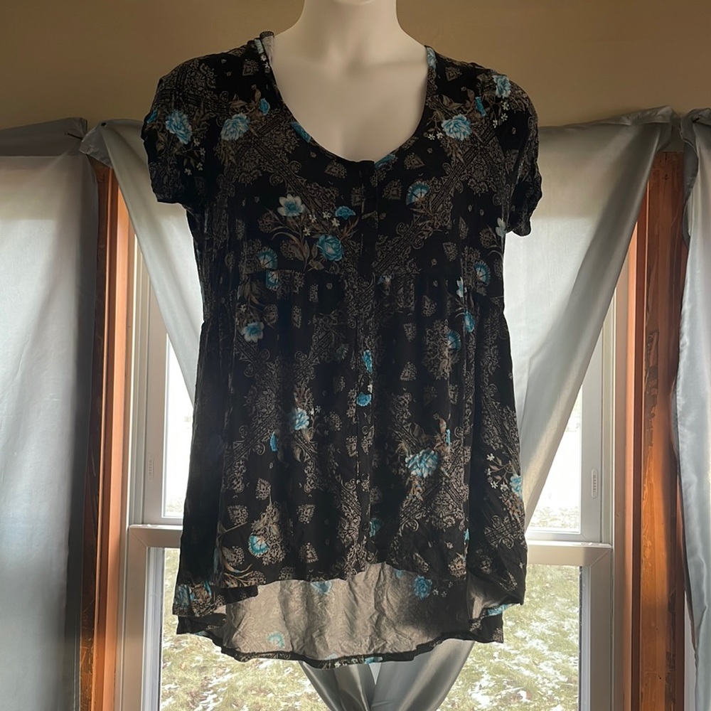 torrid Black Floral Babydoll Blouse with Teal Accents